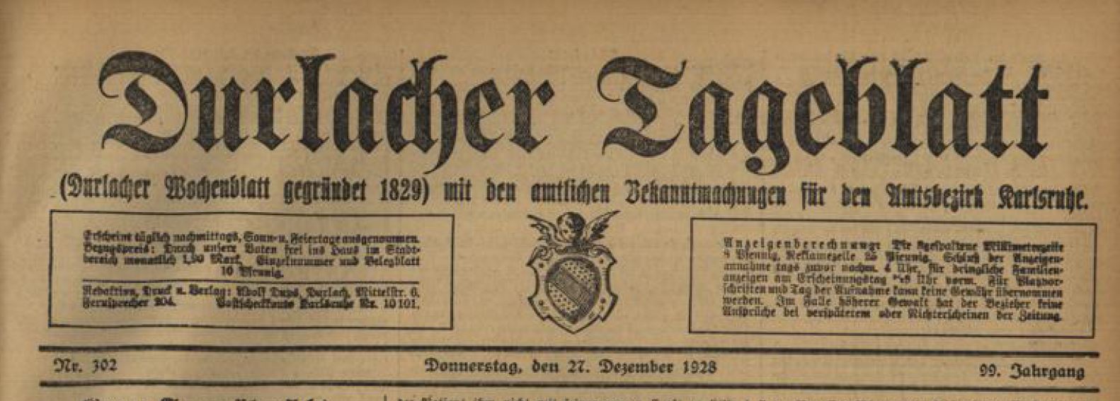 Durlacher Tagblatt 1929: Wandbild in der Schule Palmbach, Hans Fischer-Schuppach