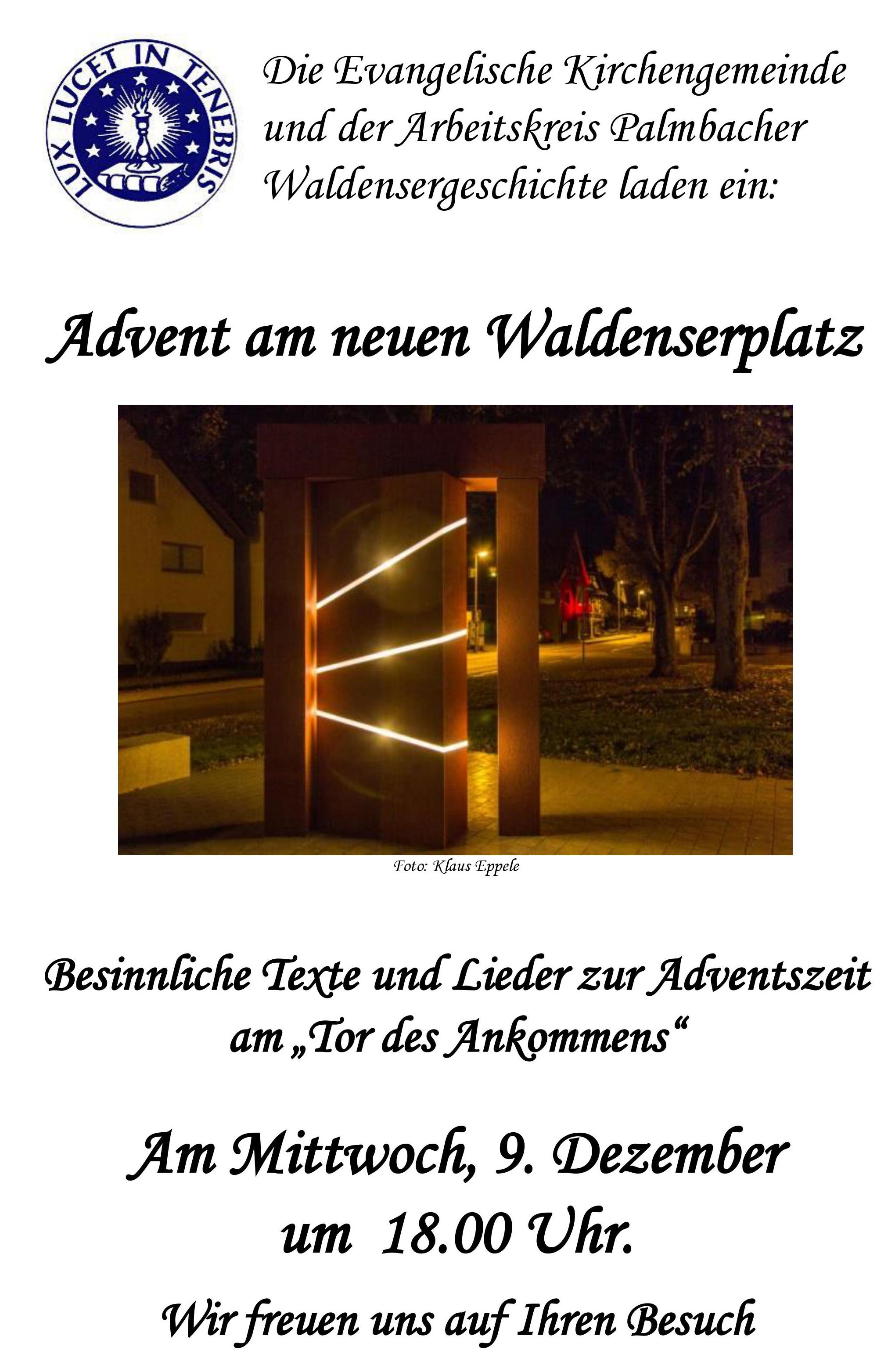 Einladung Advent am Waldenserplatz Palmbach Einladung Advent am Waldenserplatz Palmbach